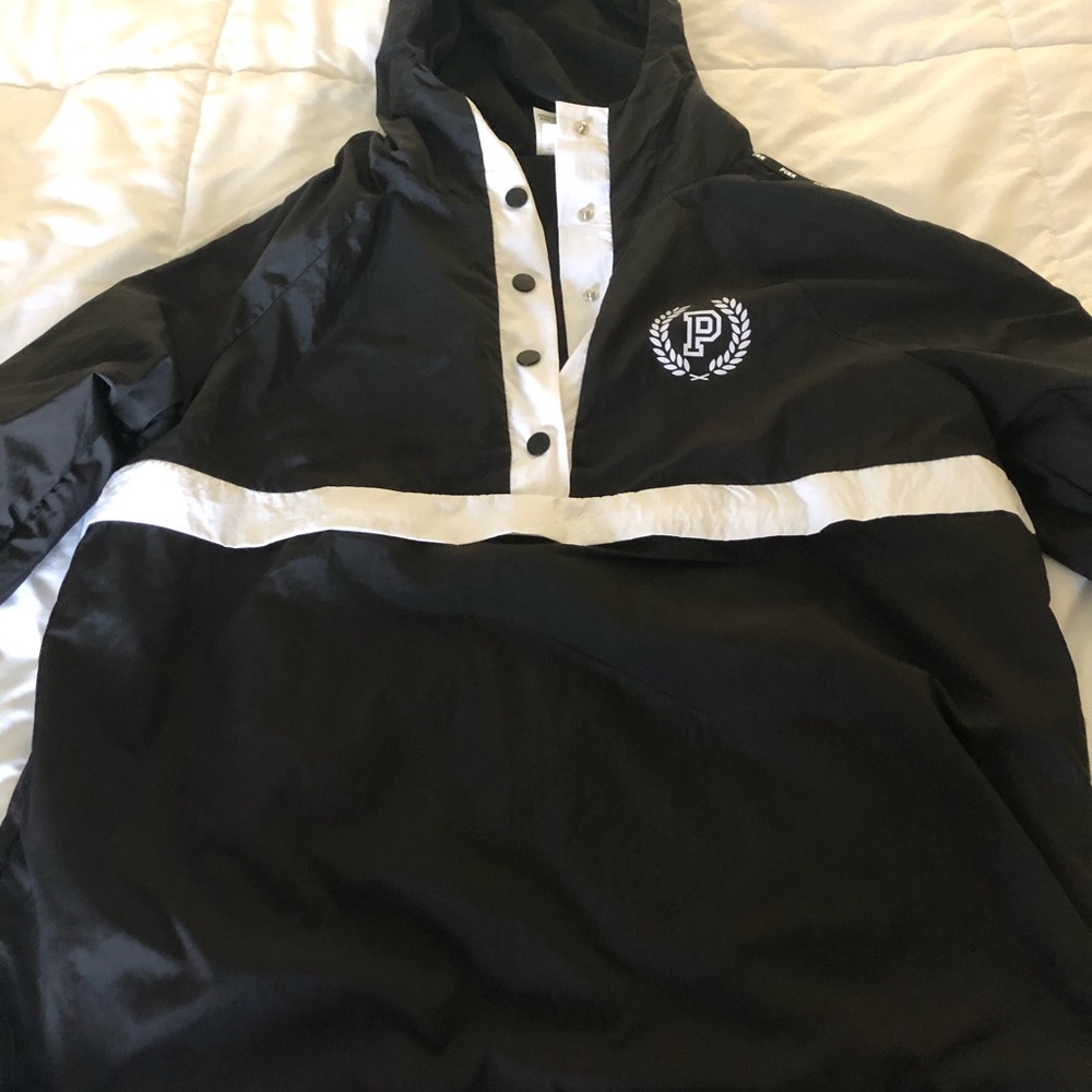 PINK black and white windbreaker (xs/s)